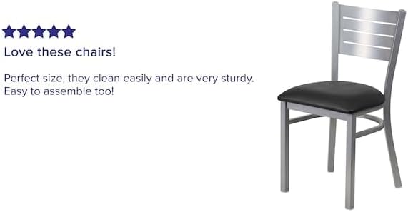 Flash Furniture Hercules Metal Slat Back Restaurant Chair, Black Black Vinyl Seat