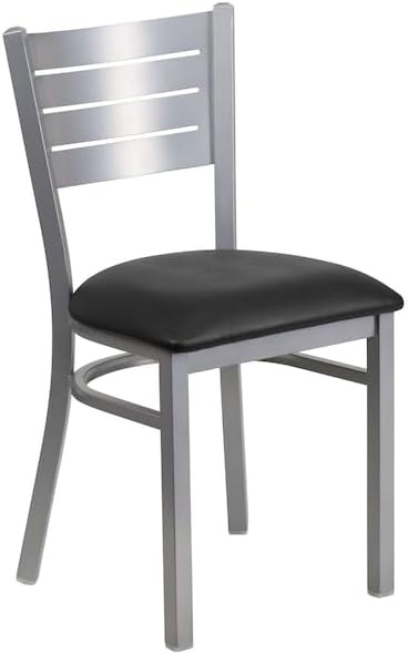Flash Furniture Hercules Metal Slat Back Restaurant Chair, Black Black Vinyl Seat
