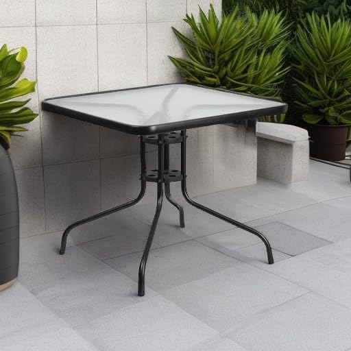 Flash Furniture 31.5 in Metal Square Table Clear/Black
