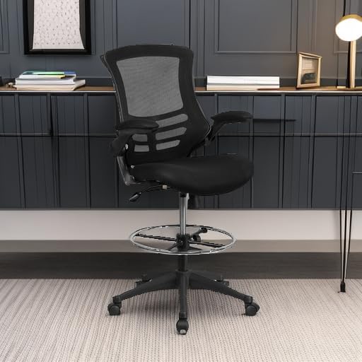 Flash Furniture Mesh Adjustable Ergonomic Drafting Chair, Black Black Mesh