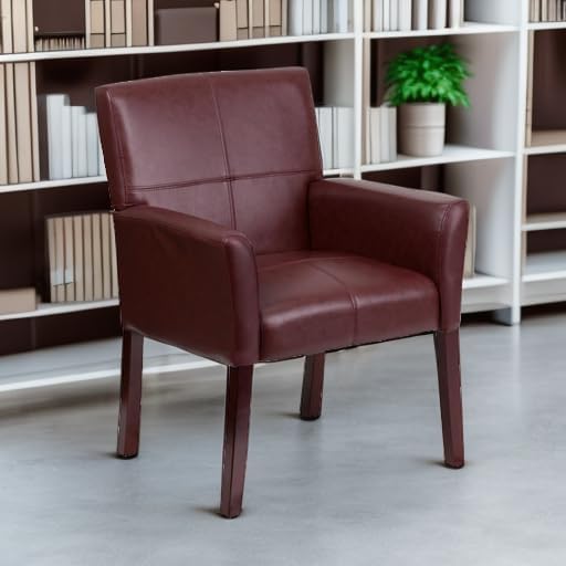 Flash Furniture LeatherSoft Reception Chair, Burgundy/Mahogany