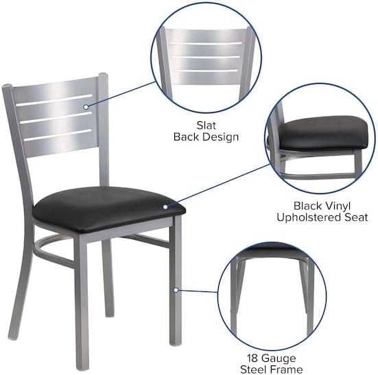 Flash Furniture Hercules Metal Slat Back Restaurant Chair, Black Black Vinyl Seat