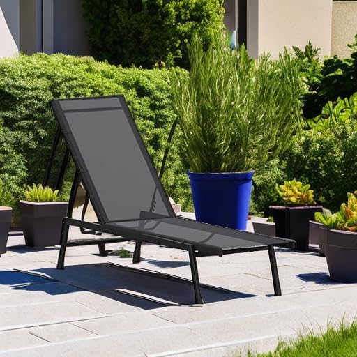 Flash Furniture Outdoor Adjustable Chaise Lounge, Black/Black