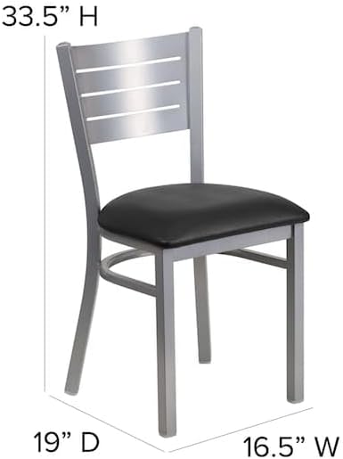 Flash Furniture Hercules Metal Slat Back Restaurant Chair, Black Black Vinyl Seat