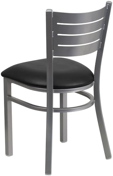 Flash Furniture Hercules Metal Slat Back Restaurant Chair, Black Black Vinyl Seat