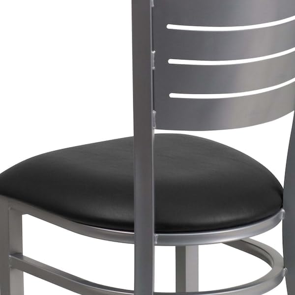 Flash Furniture Hercules Metal Slat Back Restaurant Chair, Black Black Vinyl Seat